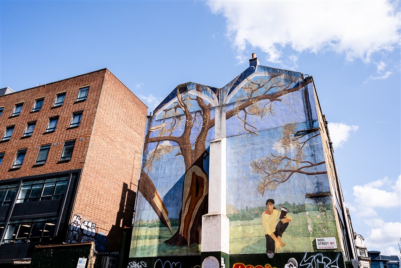 Wall mural on summers day in central London