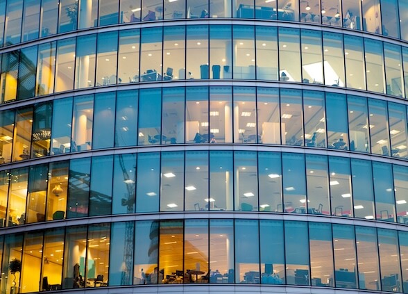 View from outside of a glass office building